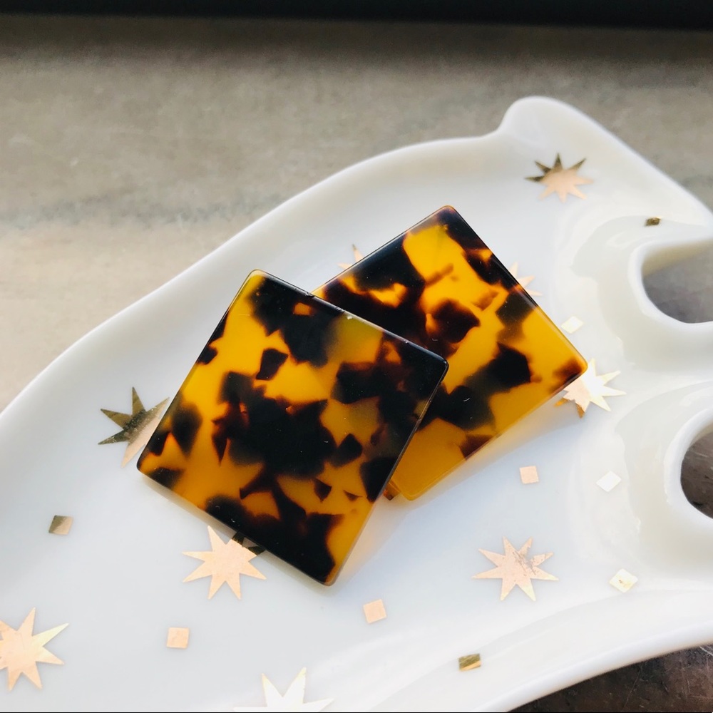 Tortoiseshell Acrylic Square Stud Earrings
